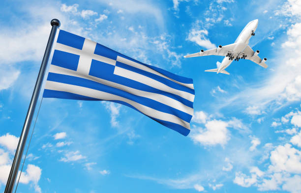 Greek flag in a blue sky