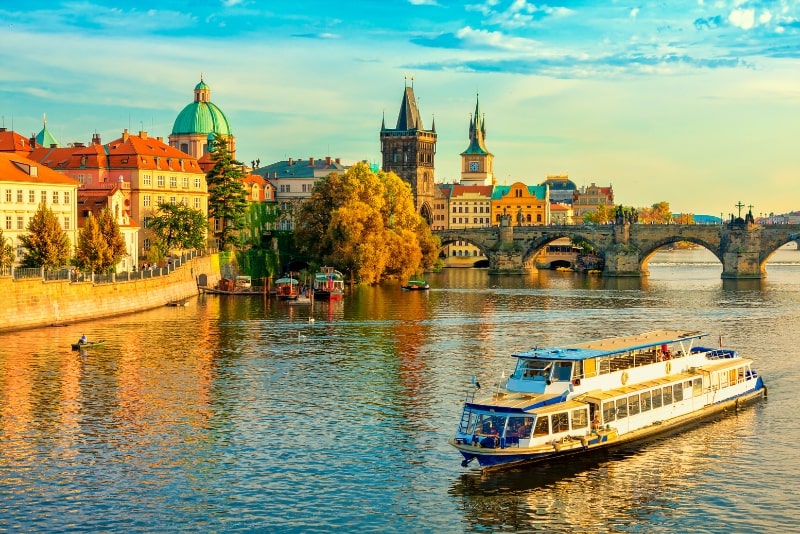 River and boat in Prague, Czech Republic
